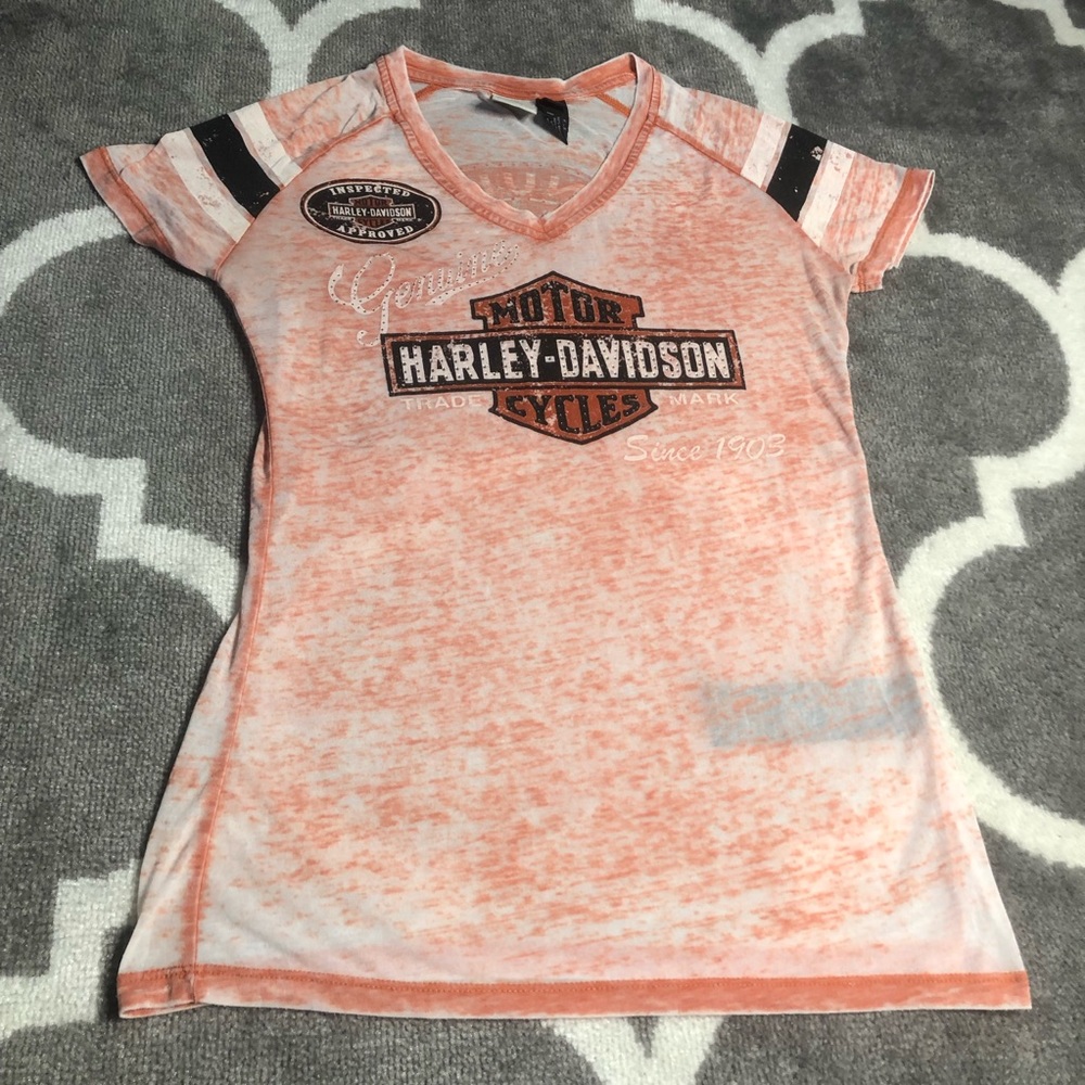 Harley Davidson Tshirt Womens Medium Burnout Embellished Vneck Shirt